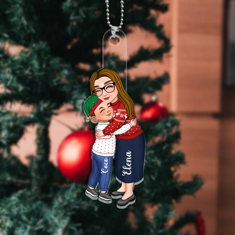 Navidad-Ornamentos navideños de acrílico abuela y nieto/a abrazados nombres y personajes personalizados