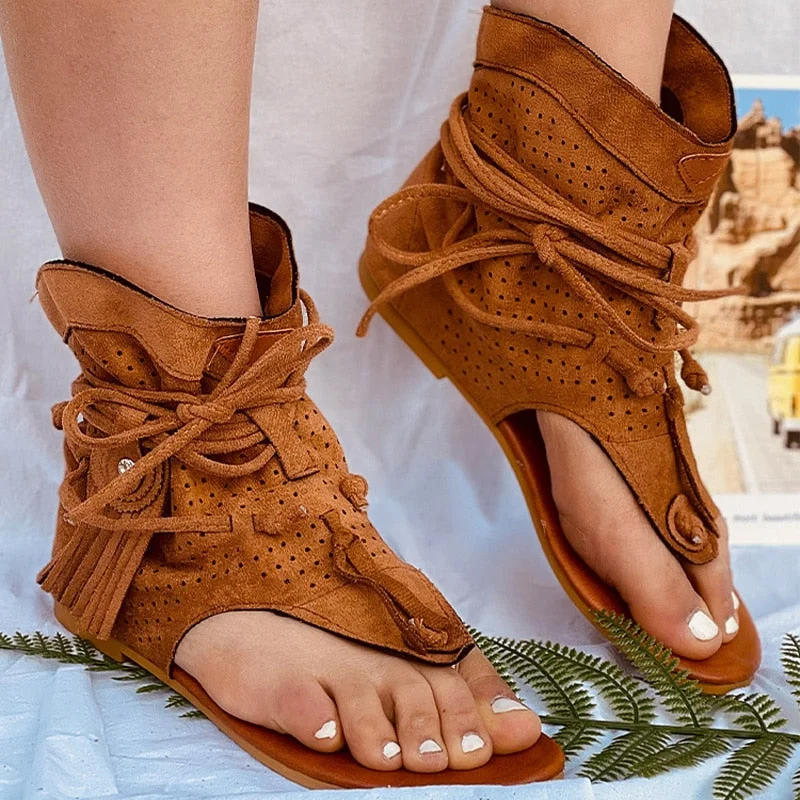 Retro Women's Sandals 2021 Gladiator Ladies Clip Toe Vintage Boots Casual Tassel Rome Fashion Summer Woman Shoes Female New