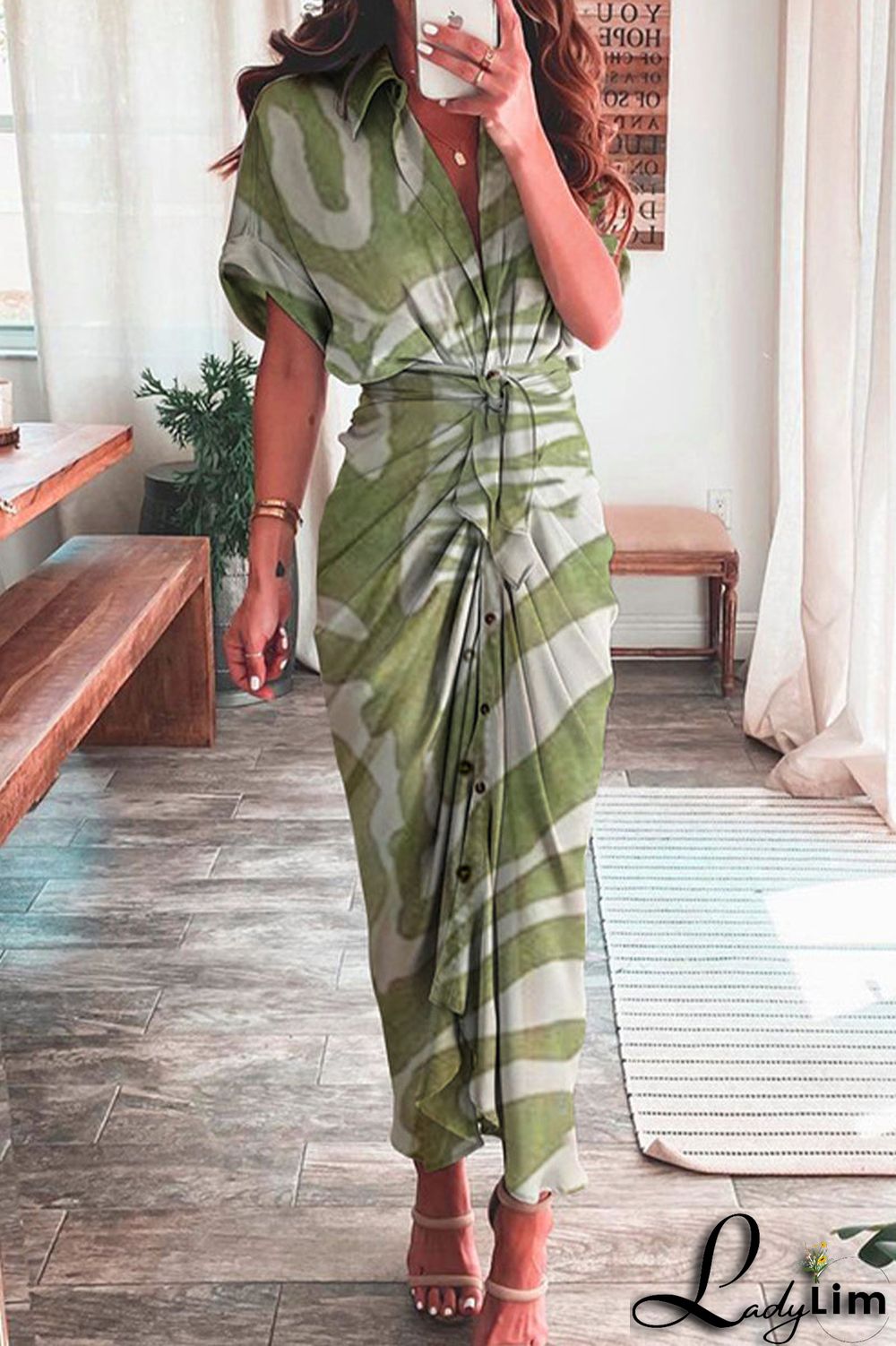 Casual Print Patchwork Turndown Collar Shirt Dress Short Sleeve Dress