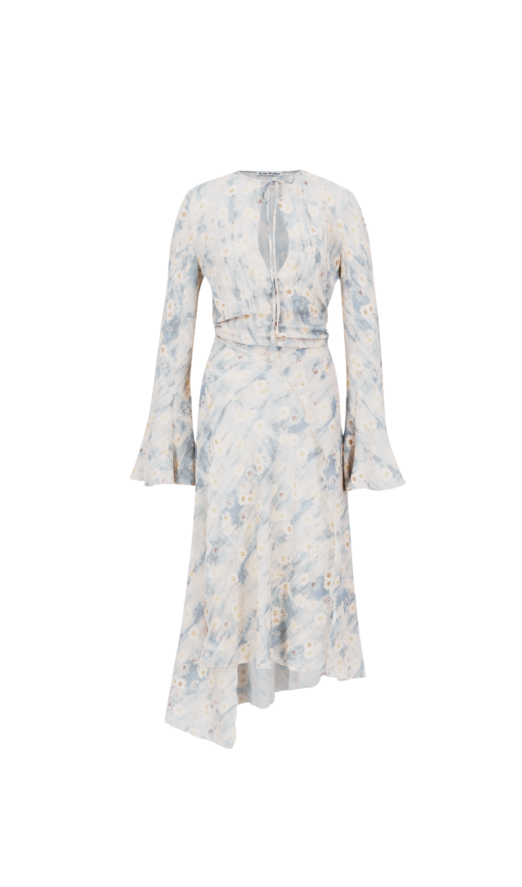 PRINTED WRAP MIDI DRESS IN BLUE