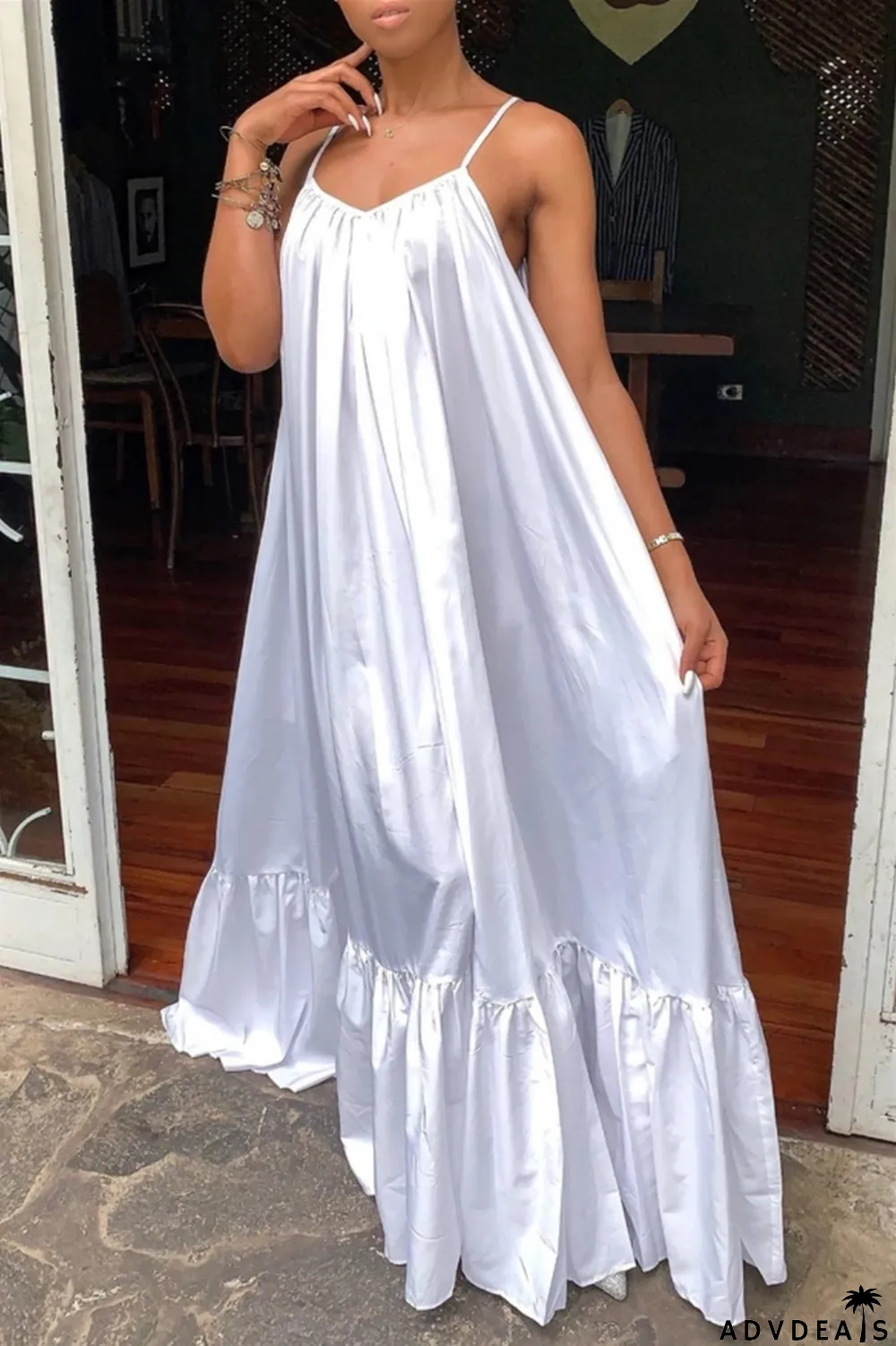 Dark Gray Sexy Casual Solid Backless Spaghetti Strap Loose Sling Dress