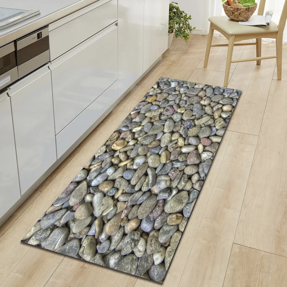 Kitchen Mat Entrance Doormat Cobblestone Pattern Home Bedroom Bedside Floor Decoration Carpet Bath Balcony Hallway Anti-Slip Rug