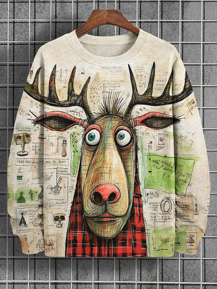 Men's Christmas Reindeer Art Print Casual Sweatshirt