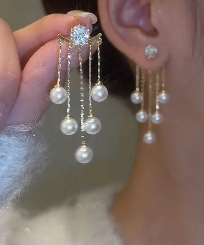 Vogue Gold Copper Alloy Pearl Tassel Drop Earrings