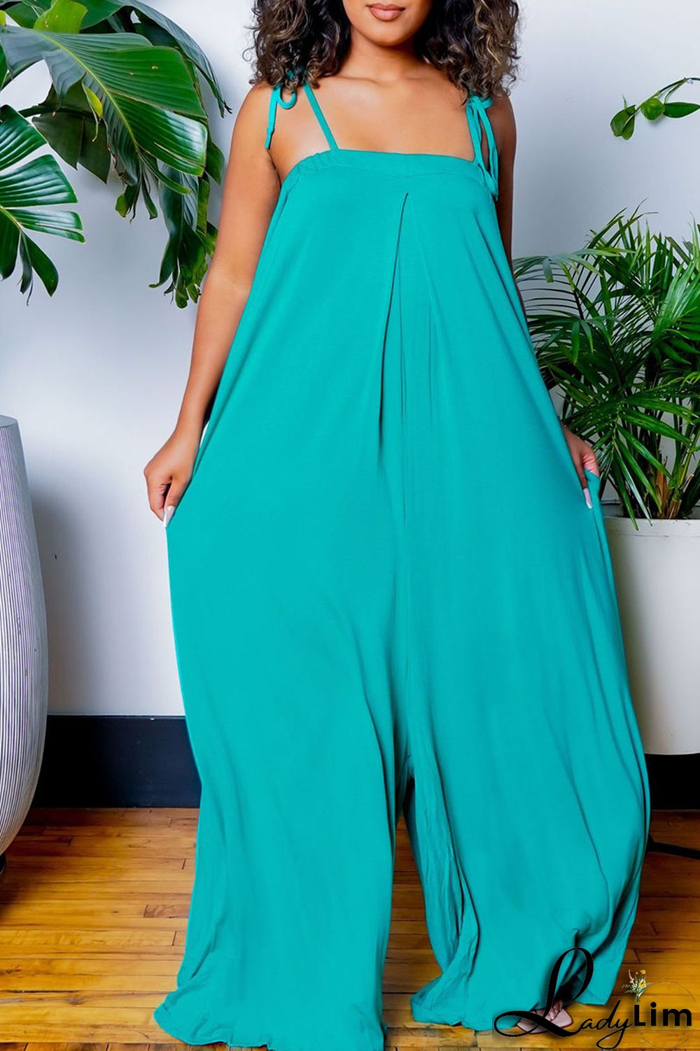 Yellow Casual Solid Bandage Patchwork Spaghetti Strap Loose Jumpsuits