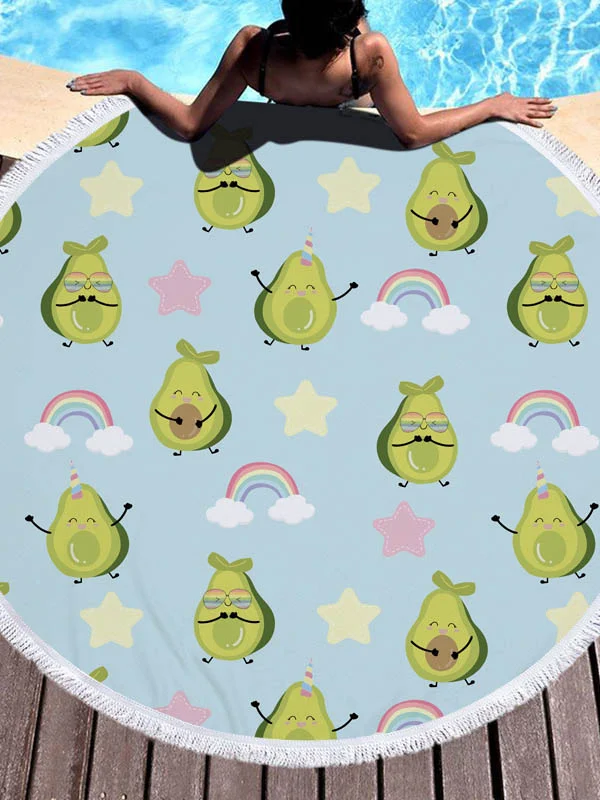 Avocado Print Round Shape Tasseled Soft Beach Mat