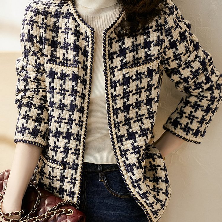 Checkered/plaid Elegant Shift Outerwear QueenFunky