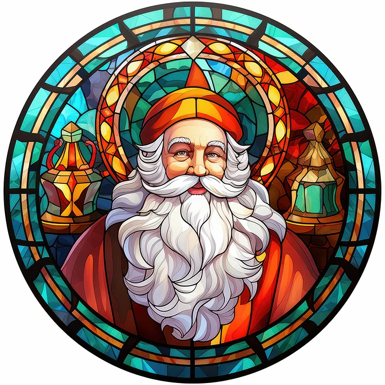 Christmas Santa Glass Painting 30*30CM(Canvas) Full Round Drill Diamond Painting gbfke