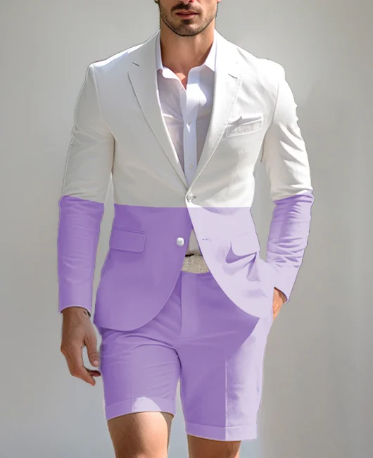 Wedding Contrast Color Notched Lapel Blazer & Shorts 2Pcs Set 