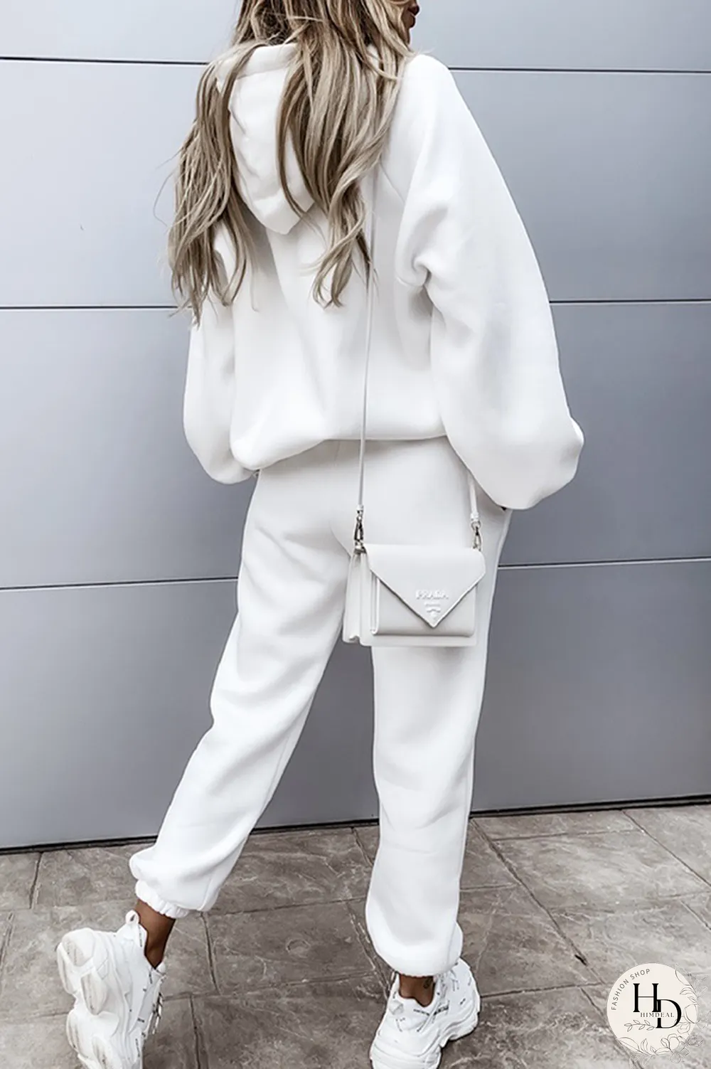 Street Solid Split Joint Draw String Hooded Collar Long Sleeve Two Pieces(5 colors)