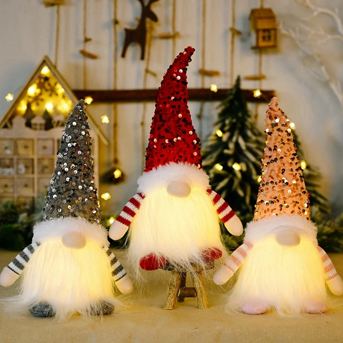 Tegooe 30CM Plush Santa Claus Doll Christmas Desktop Ornaments New Year Gift
