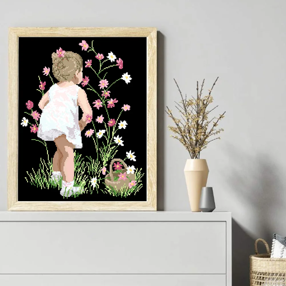 9CT Full Stamped Cross Stitch Bead Embroidery- Girl(Canvas|40*54CM)