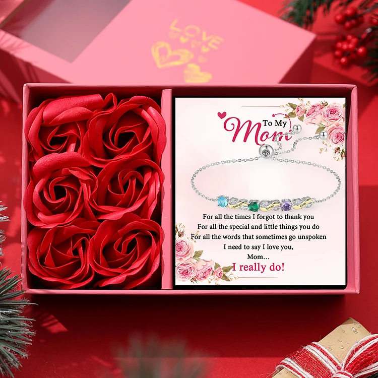 Custom Infinity Bracelet with 3 Birthstones Personalized Family Bracelet Gift for Mom