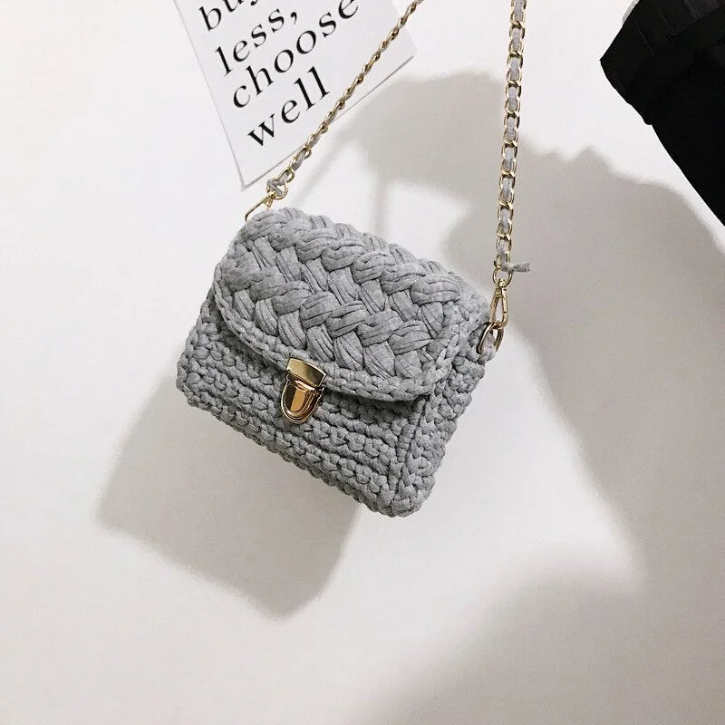 SWDF Women's 2022 Bag Cloth Crochet Woven Bag Hand Made Woven Chain Lock Women's Crossbody Single Small Ladies' Shoulder Bag New