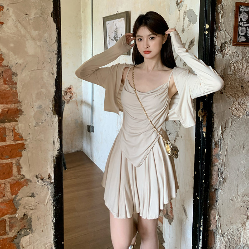 Iplaynox outfit ideas 3Pcs/set Split Korean Sensually Innocent Look High Waist Strapless Dress Women Bodycon Skirt Summer Beach Sunscreen with Shirt