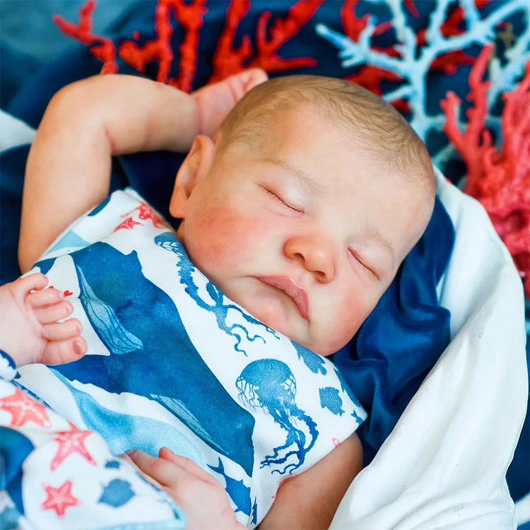  [Neu] 20" schlafendes neugeborenes, handbemaltes Haar Junge, weicher Silikon-Vinyl-Körper, wiedergeborene Babypuppe Tmkiya mit Herzschlag💖 und Ton🔊 - RSDP-Rebornbabypuppen-
