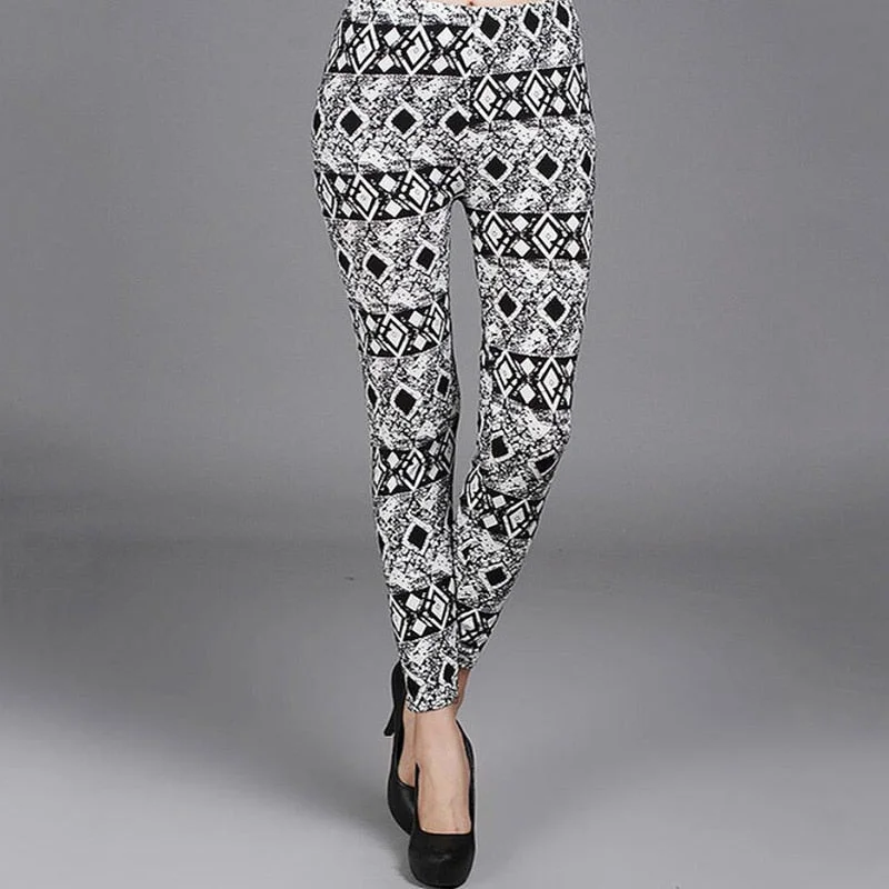 CUHAKCI Push Up Leggins Mujer Stripe Printed Leggings Women  Dot Mid Waist Polyester Fitness Pants