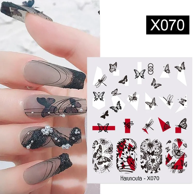 Harunouta Autumn Flowers Leaves Line Patter Nails Sticker Nail Art Decorations Decals Water Transfer Slider Foil Manicures Wraps-Nail Inspo