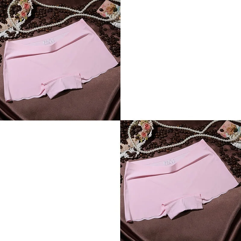 2 Pieces Boyshorts Seamless Ice Silk Underwear For Women Female Panties With 100% Cotton Crotch New Simple Panties 2021 BANNIROU