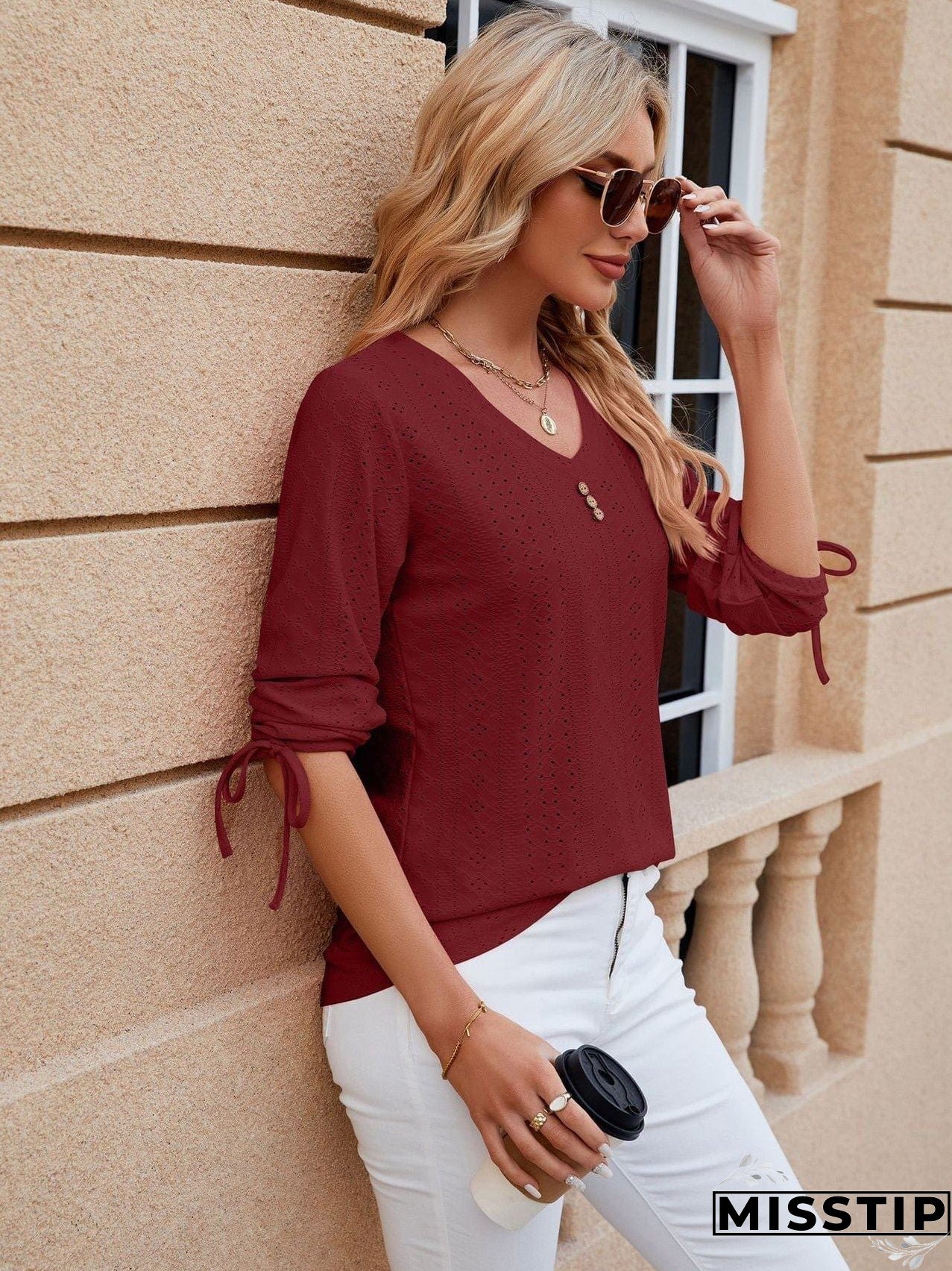 Short Sleeve Mock Neck T-Shirt with Side Slits