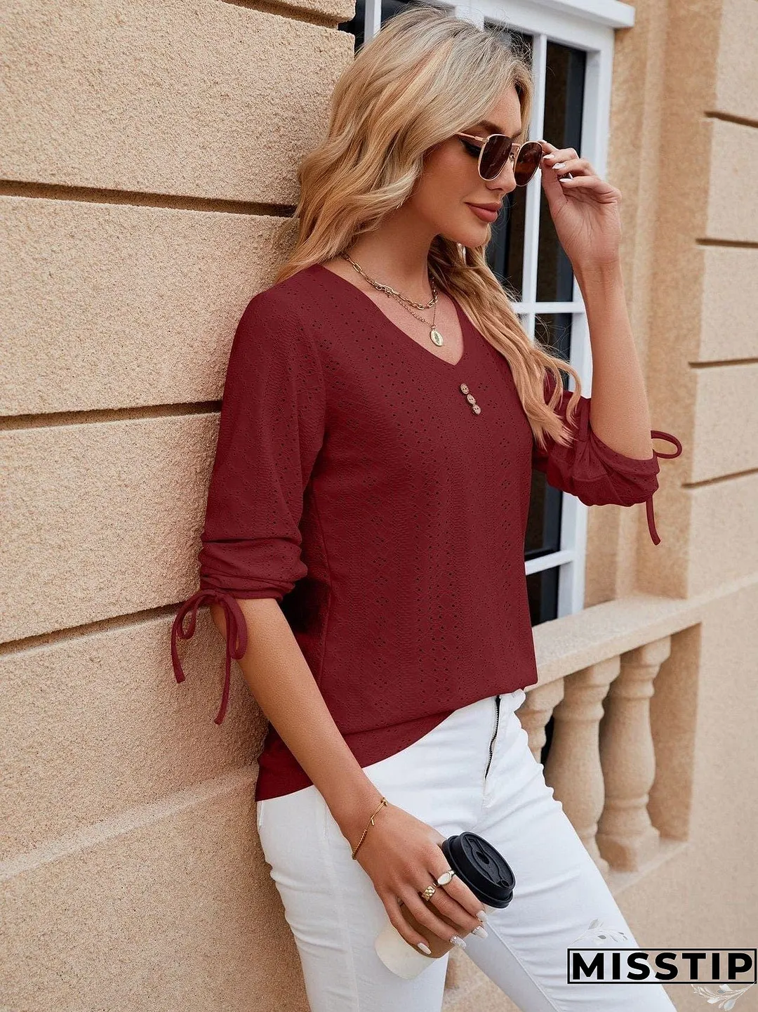 Short Sleeve Mock Neck T-Shirt with Side Slits