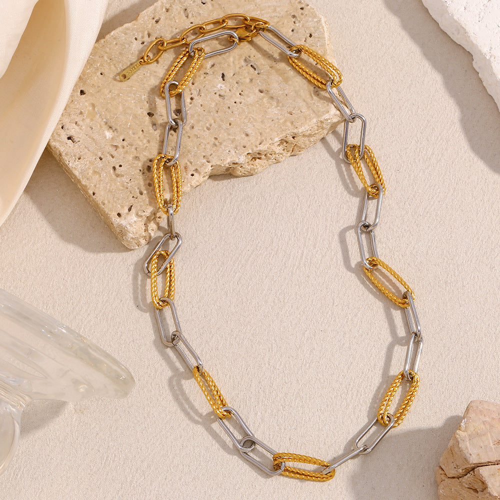 Simple And Versatile Personality Necklace Stainless Steel Plated 18K Gold Personality Paper Clip Twist Combination Chain