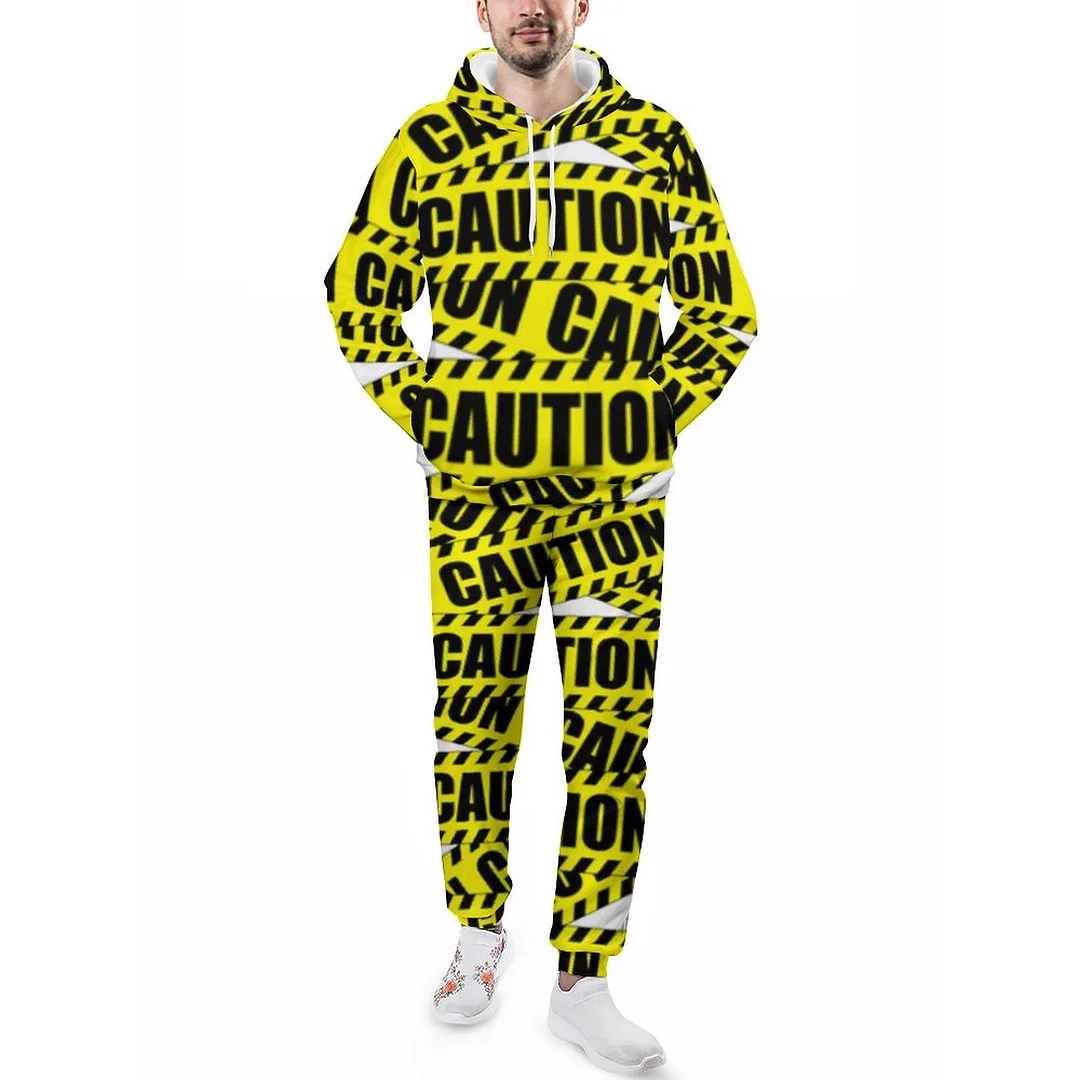 SFNEEWHO Printed Caution Tape Design Men's Tracksuit 2 Piece