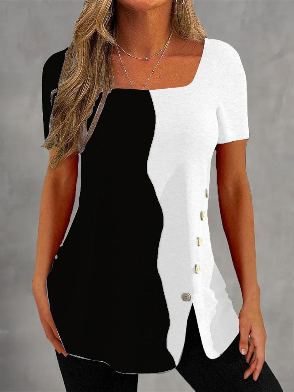 Women Half Sleeve V-neck Solid Color Dress