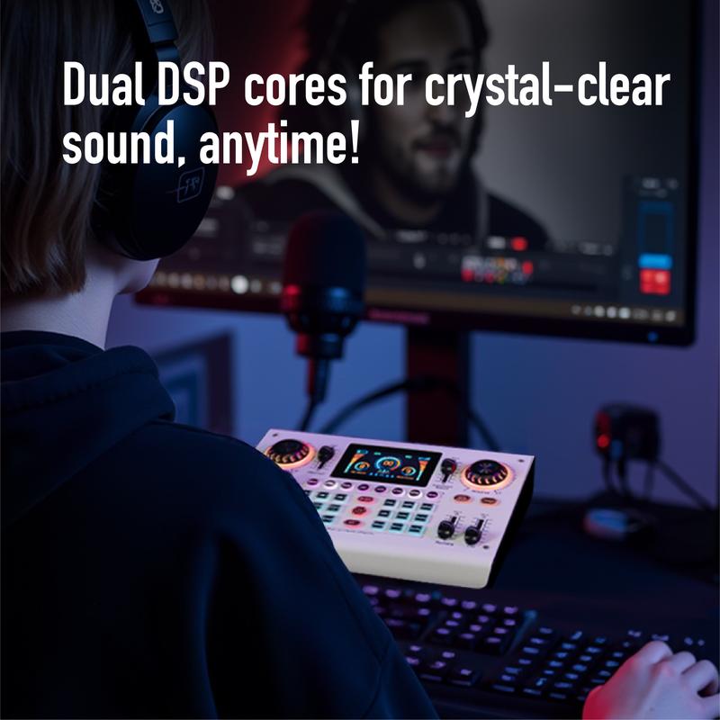 Product Introduction of HiCall C100PRO-P15 Live Audio Mixer. 48V Digital Sound Card. Dual DSP Chips. High Sampling Rate. Custom Effects. Sing Along. Instrument Reverb. Digital Display. Mute. RGB Light .FathersDayGift 0