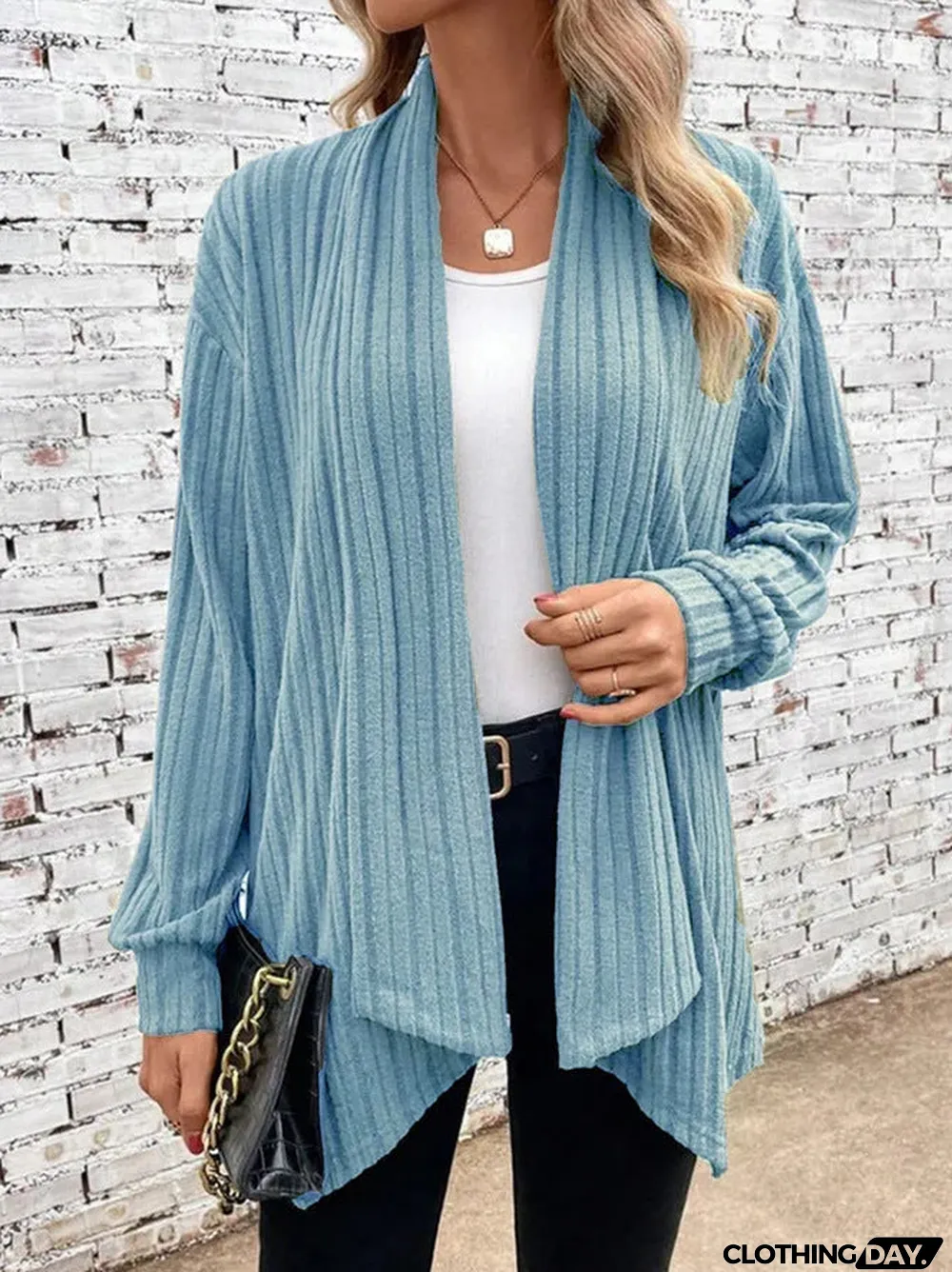 Irregular neckline ribbed knitted cardigan