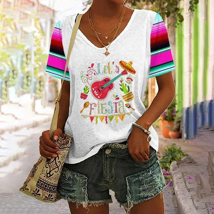 Comstylish Let's Fiesta Casual Print T-Shirt