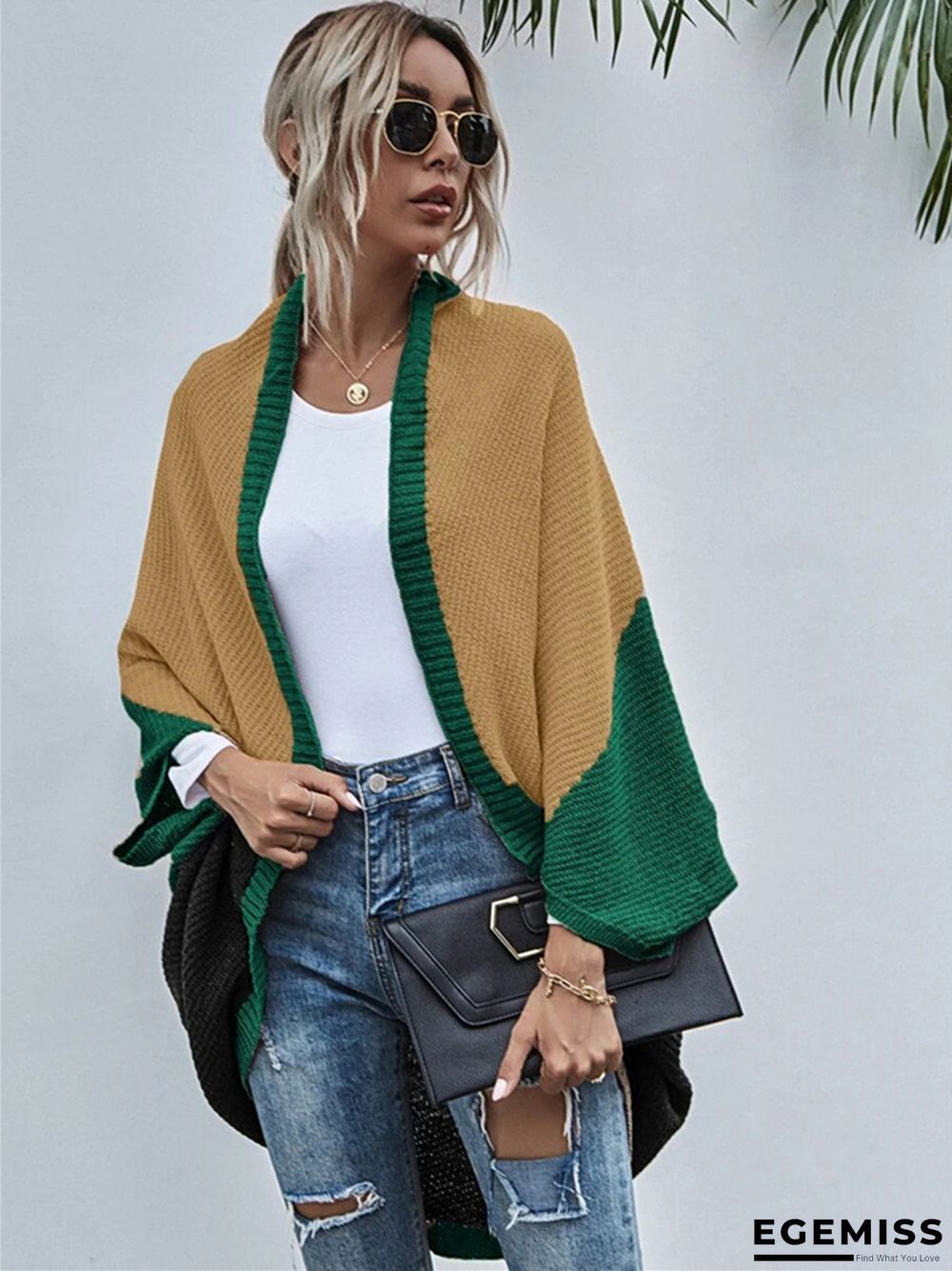 Contrast Shawl Knitted Cardigan Sweater | EGEMISS