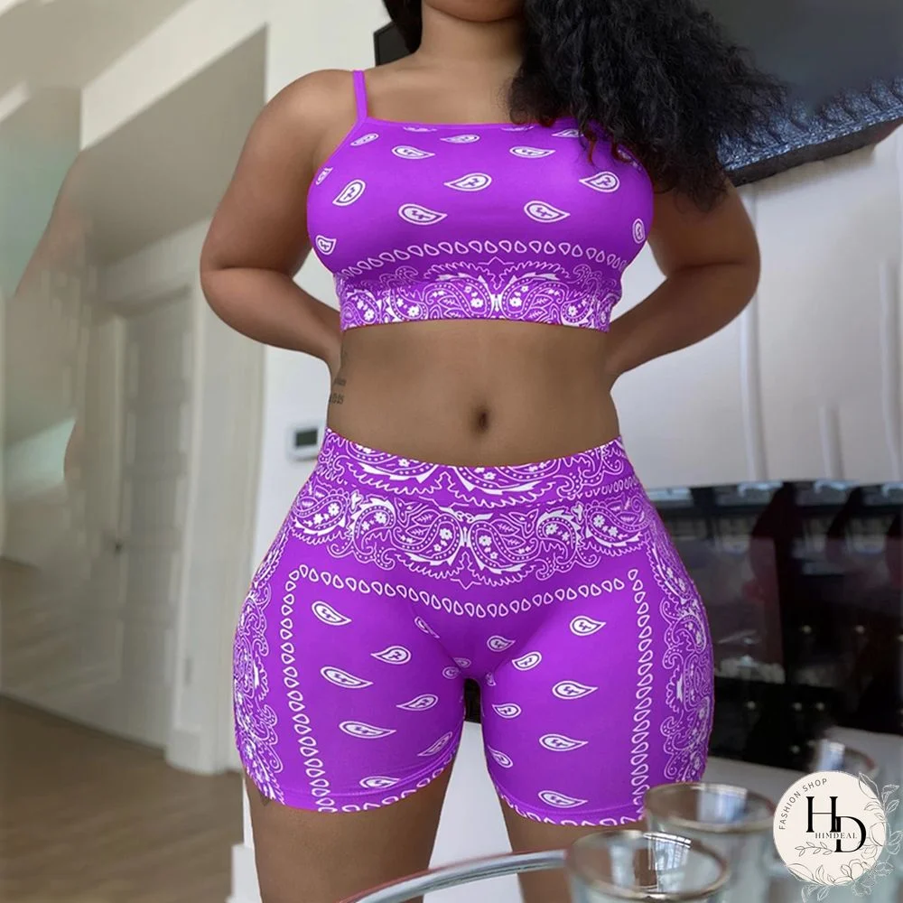 Graphic Bandana 2 Piece Tracksuit Set Women Printed Casual Sport Cute Sexy Club Outfits For Women Matching Sets Top Sets