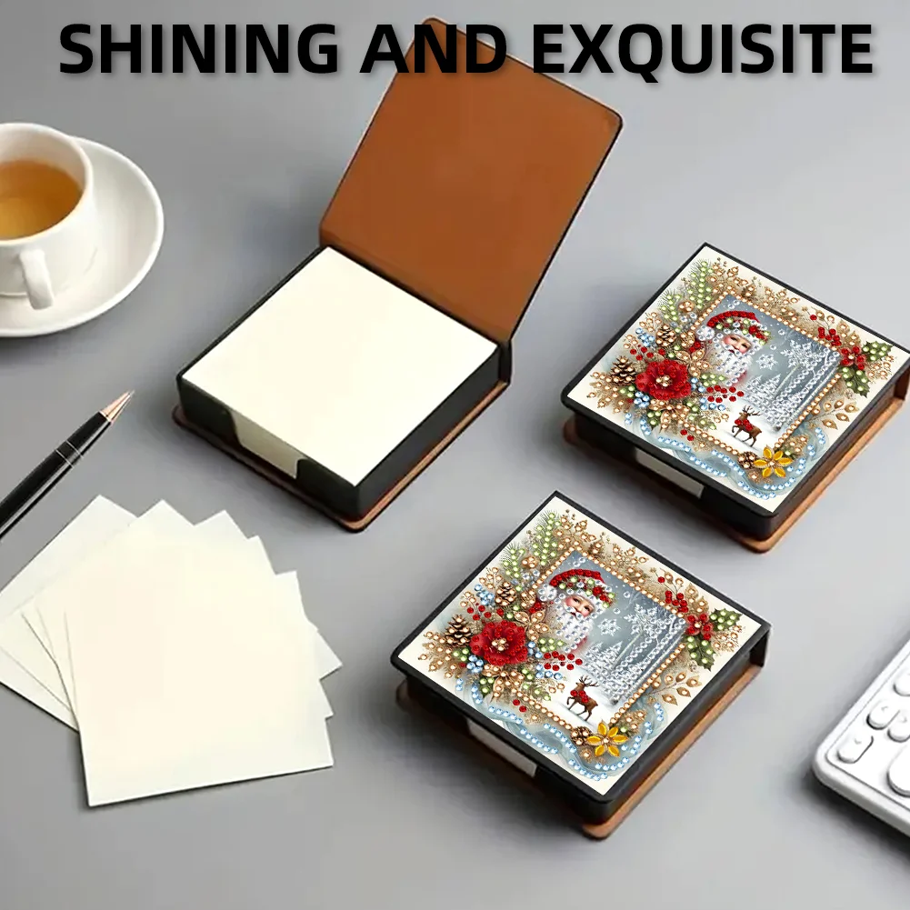 5D DIY PU Santa Claus Diamond Painting Notecard Box Gem Art Note Holder