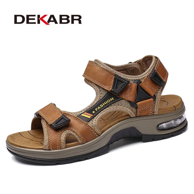 DEKABR Split Leather Men Shoes Summer Fashion Men's Sandals Beach Non-slip Men Sandals Slippers Big Size 38-47 Zapatos Hombre