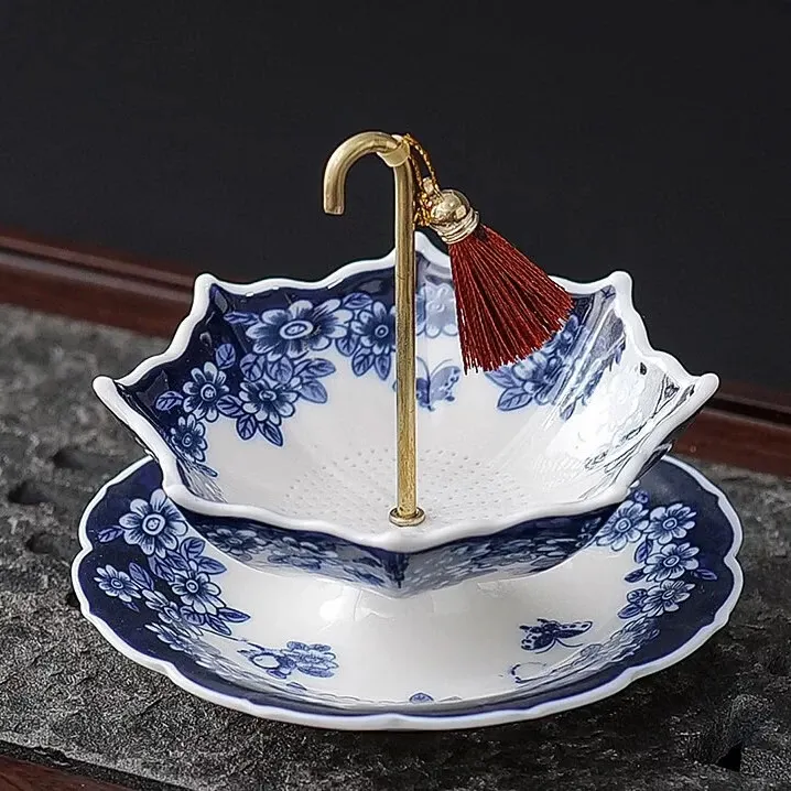 Elegant Ceramic Umbrella Tea Strainer Set