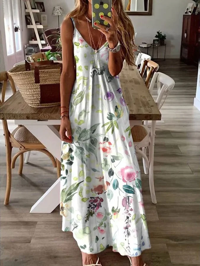 Women's Floral Print Casual Sleeveless Dress