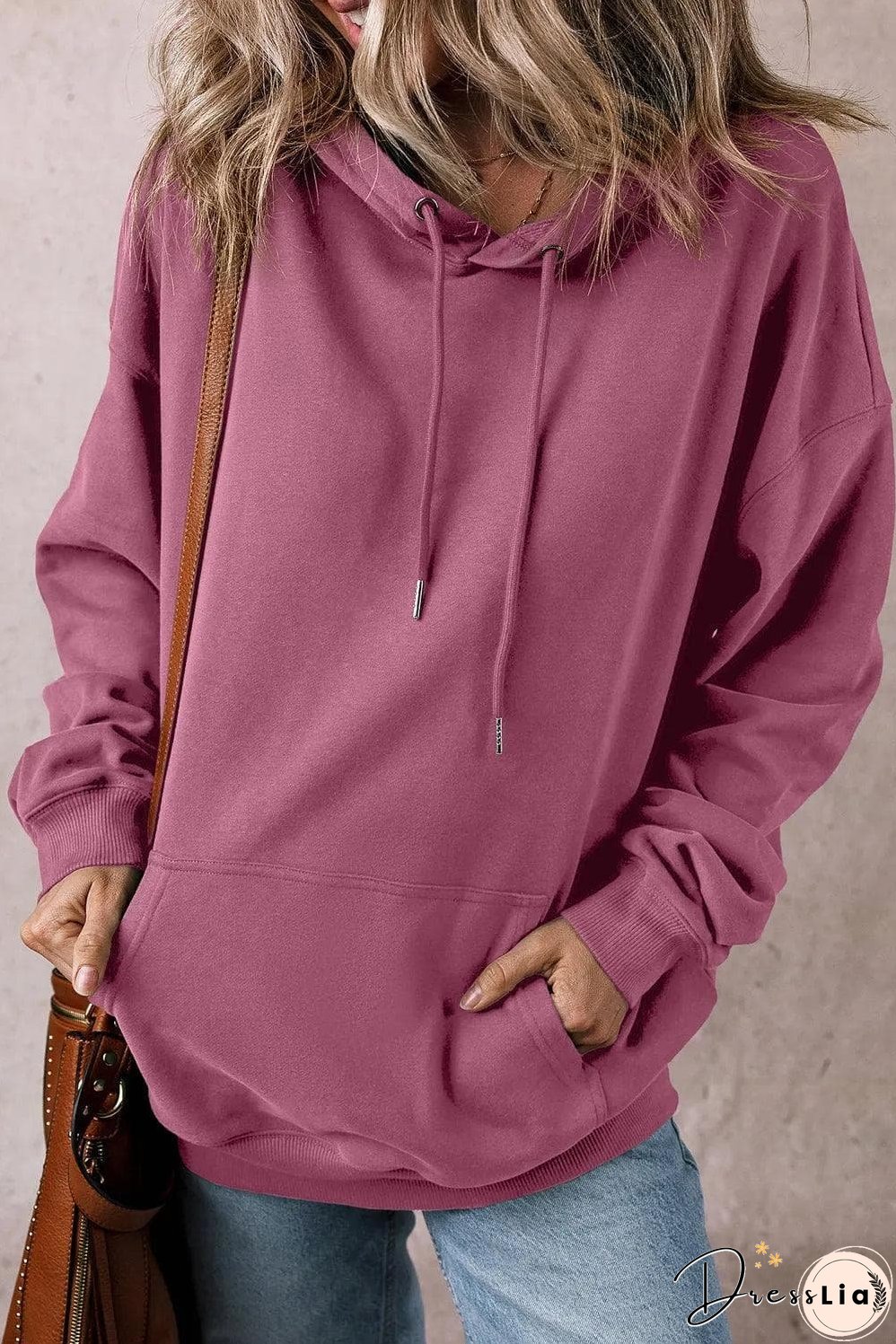 Valerian Solid Kangaroo Pocket Drawstring Loose Fit Hoodie