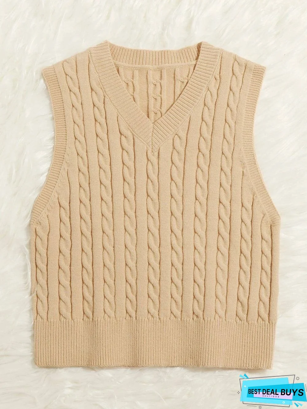 Women's Knitted Temperament Commute Waistcoat Pullover V-neck Vest Sleeveless Top