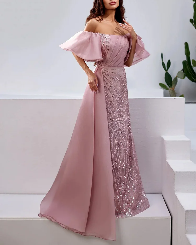 Women's Tube Top Bell Sleeve Sequined Dress