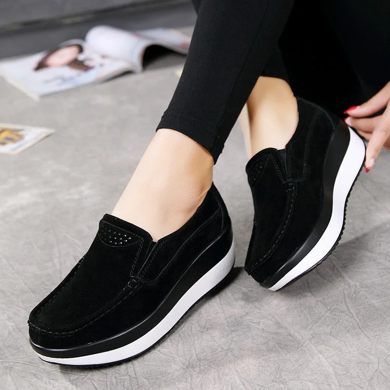 Vstacam  Women Shoes Sneaker Ballet Cow Suede Leather Flat Platform Woman Shoes Slip On Female Women's Loafers Moccasins Shoe