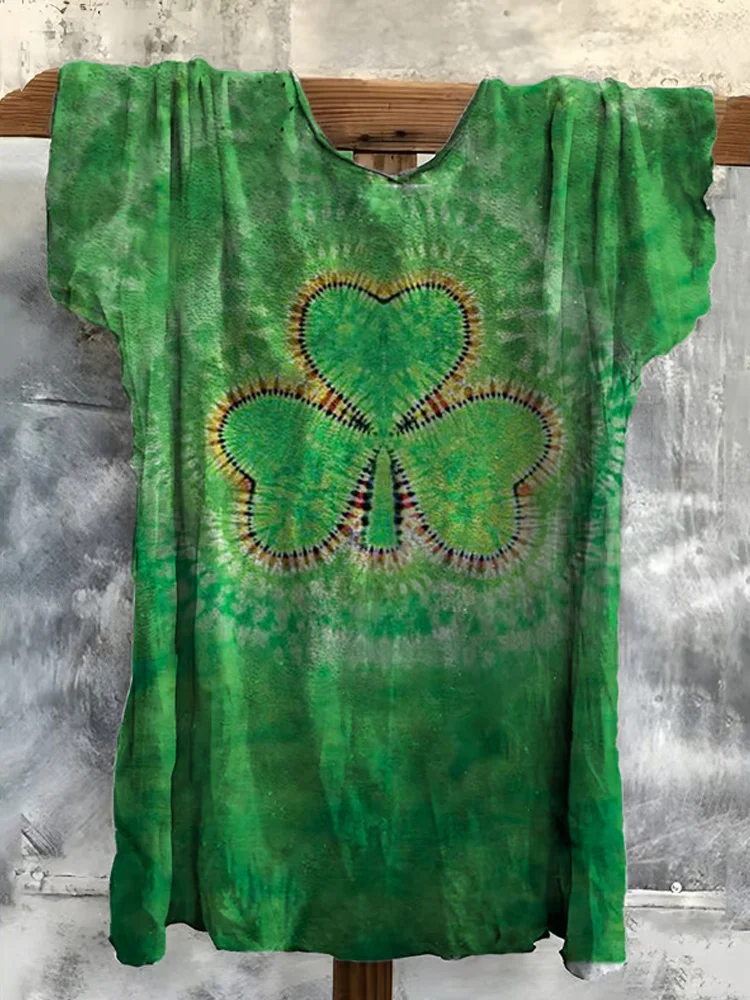 Women's Casual Loose Vintage St. Patrick's Shamrock Print V-neck T-shirt