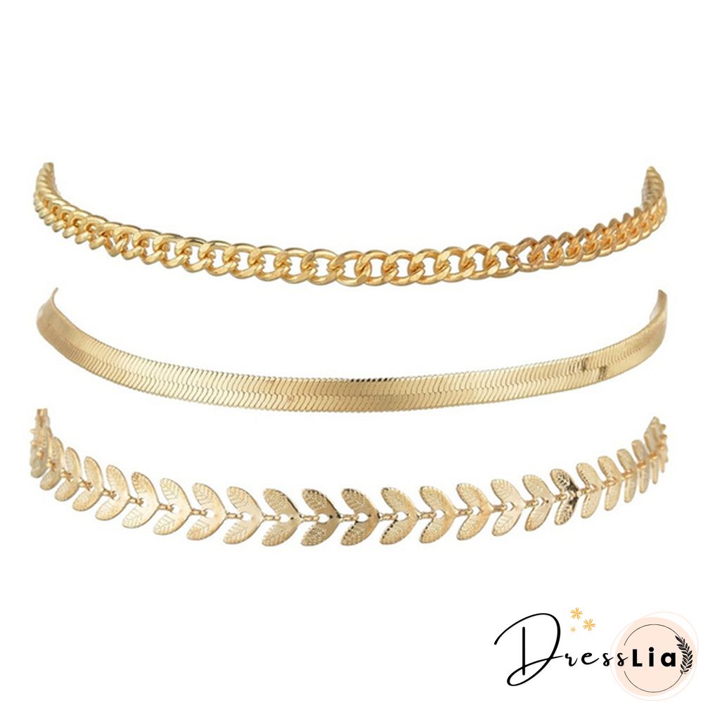 3Pcs Vintage Boho Minimalist Leaves Anklets Ladies Beach Party Ankle Bracelet