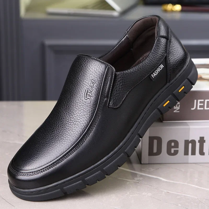 Breakj Winter Leather Casual Shoes for Men Loafers Luxury Brand Comfortable Warm Plush Moccasins Men's Dress Shoes Plus Size 38-46