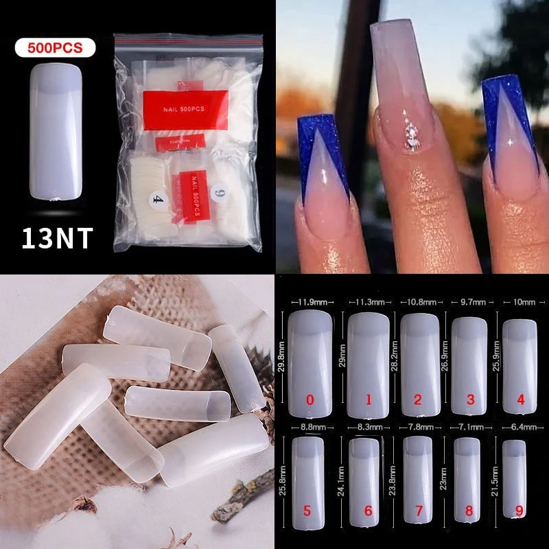 500Pcs False Nail Extension French Natural Transparent Stiletto Coffin False Nails Tips Long Acrylic UV Gel Nail Polish Manicure-Nail Inspo