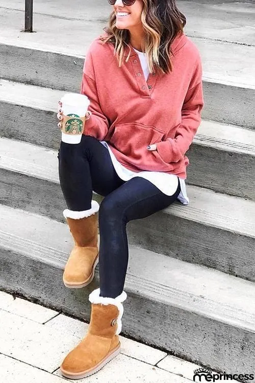 Button Up V Neck Hoodie with Pocket