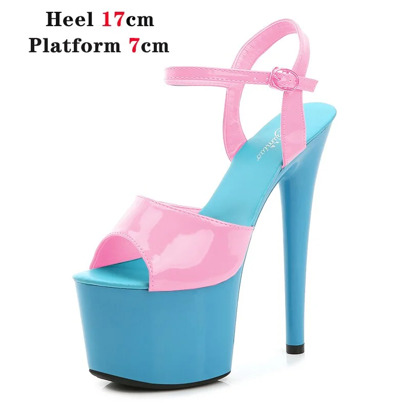 Qengg Mixed Color Shoes Stripper Heels Women Sandals Sexy Shoes Party Club Sandals 17 CM Platform High-heeled Wedding Shoes Pole Dance