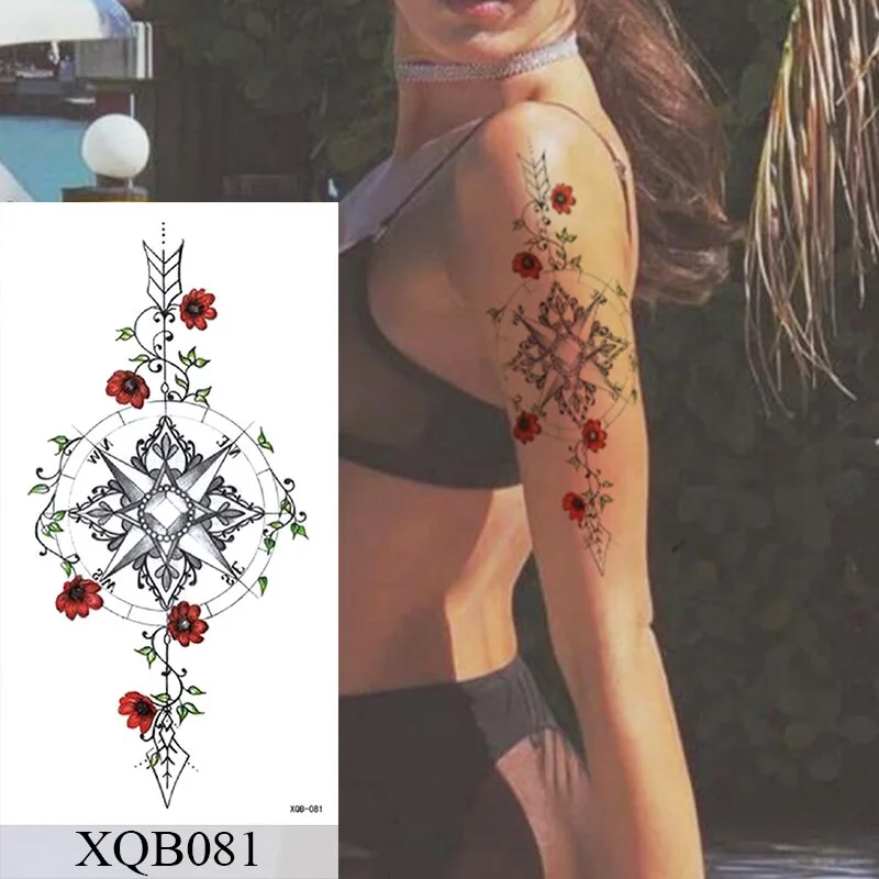 Waterproof Temporary Tattoo Sticker Old School Rose Lotus Flash Tattoos Flower Lace Body Art Arm Fake Tatoo Women Men