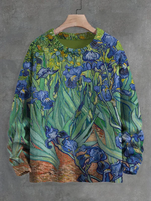 Men's Irises-Vincent Van Gog Oil Painting Print Knit Sweatshirt