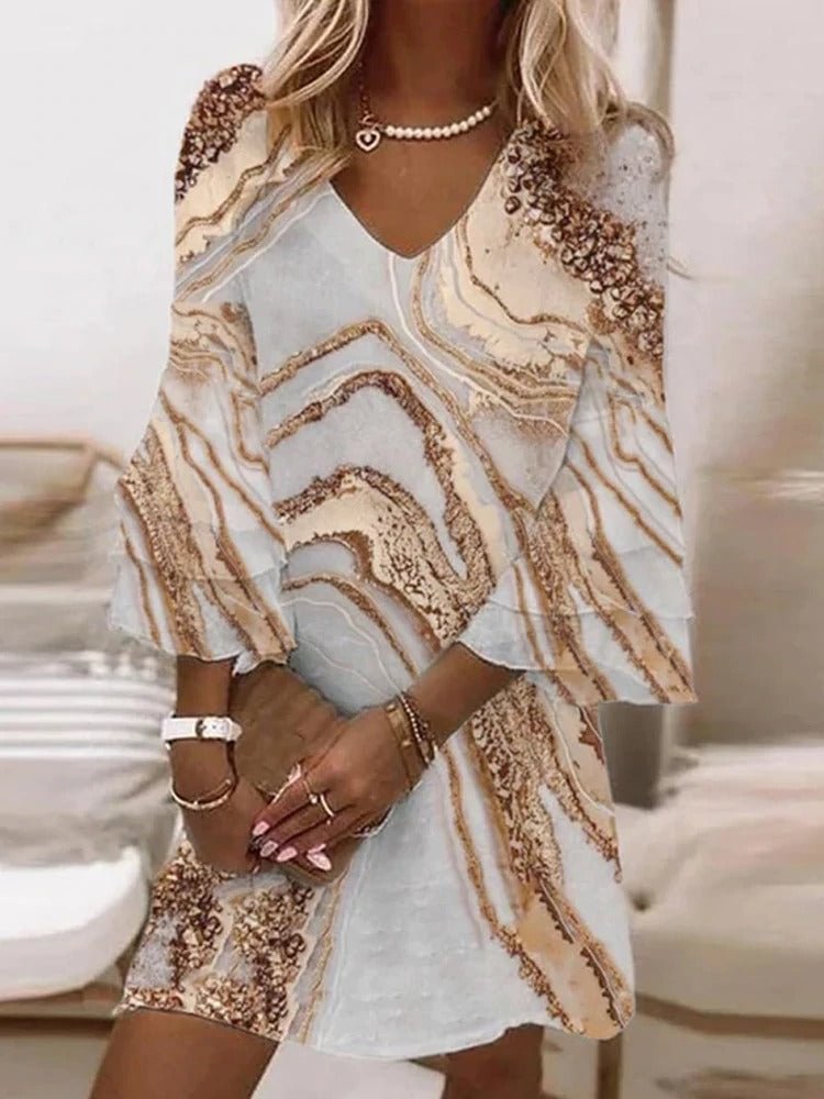 Premium Casual Beach Marble Print Loose Dress Plus-Size